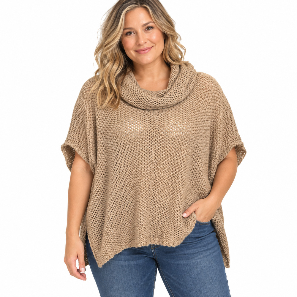 Wooden Ships Cowl Neck Oversized Open Knit Sweater Cotton Blend Brown sz S / M